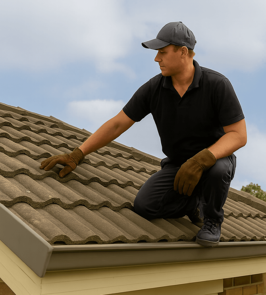 Roofing expert inspecting roof tiles in Chandler QLD during maintenance service